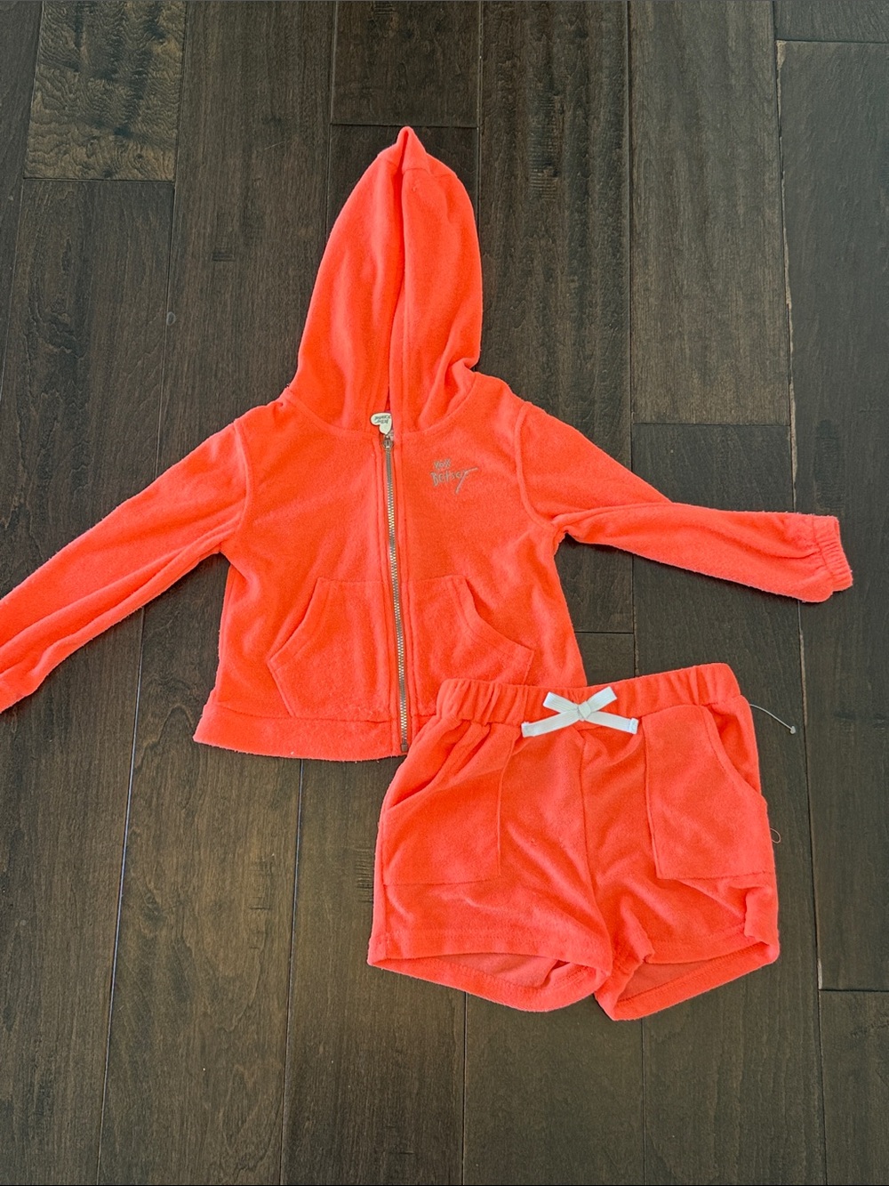 Betsey Johnson Neon Coral Terry Hoodie and Shorts Set! Perfect as a cover up too